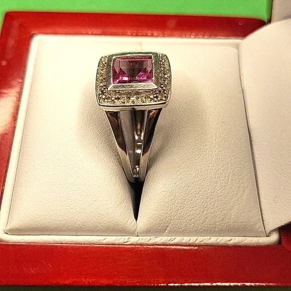 Pink Halo Ring with Accent Stones - Picture 3 of 7